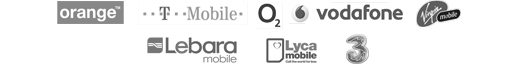 Orange, T-Mobile, O2, Vodafone, Virgin Mobile, Lebara mobile, Lyca mobile, 3 mobile